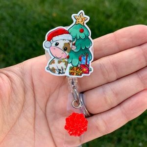 Holidays Christmas Tree Cow Badge Holder